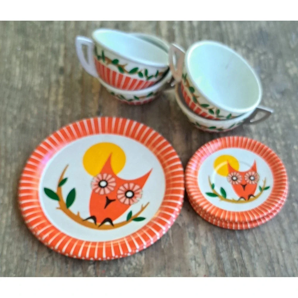 Vintage 12 Piece Retro 1960's Owl Tea Set Children's Play